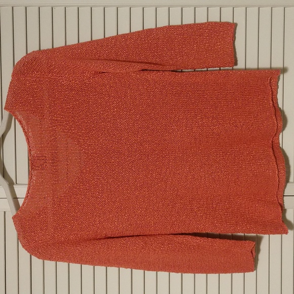 Eileen Fisher Coral Slub Knit V-Neck Linen Blend Sweater Size Petite Small - Picture 2 of 4